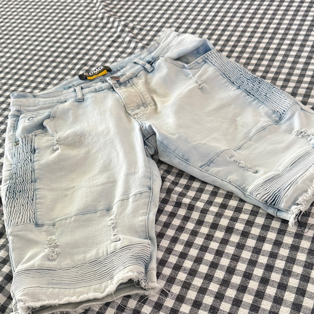 Light Blue Distressed Denim Shorts